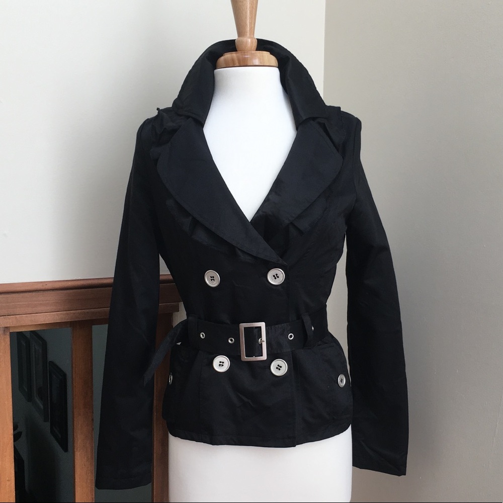 JouJou Cropped Double Button Belted trench coat - Picture 1 of 7